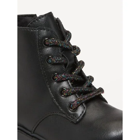 Old Navy Faux-Leather Side-Zip Black Boots Toddler Girls XS Black Sparkle Laces - Picture 11 of 13